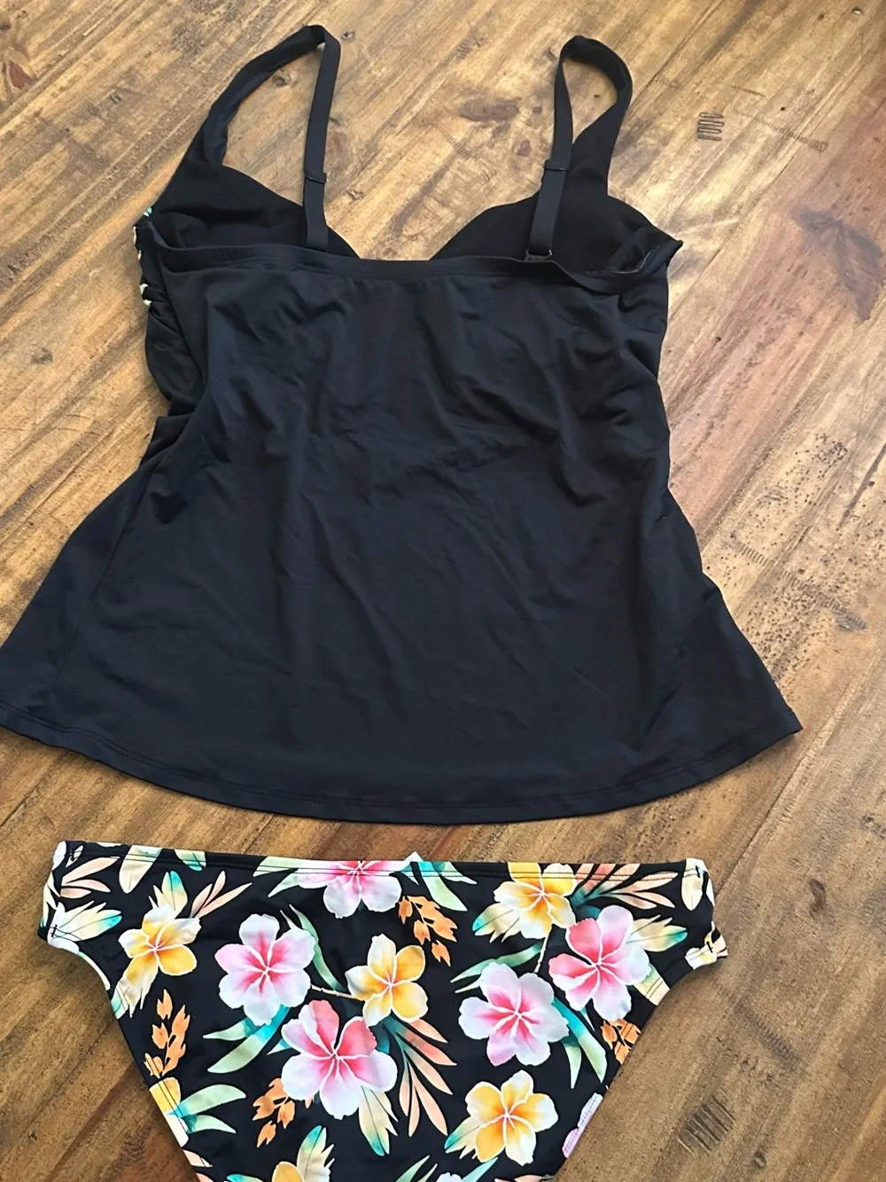 Sky Black Floral Two-Piece Tankini Swim Set